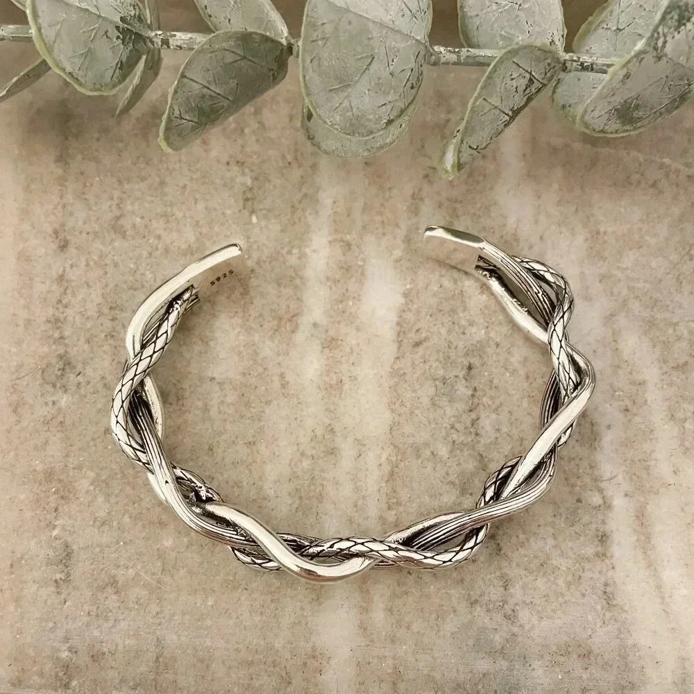 925 Sterling Silver Mens Bangle Bracelet Vintage Cuff Twist Bracelet Modern Cuff